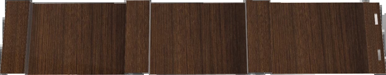 Three pieces of board and batten in a woodgrain finish.